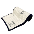 Chanel Scarf Ivory Gray Navy Reversible CC Logo Quilted Bicolor Wool Silk
