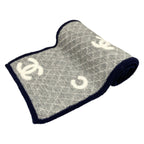 Chanel Scarf Ivory Gray Navy Reversible CC Logo Quilted Bicolor Wool Silk — view 5