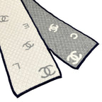 Chanel Scarf Ivory Gray Navy Reversible CC Logo Quilted Bicolor Wool Silk — view 4
