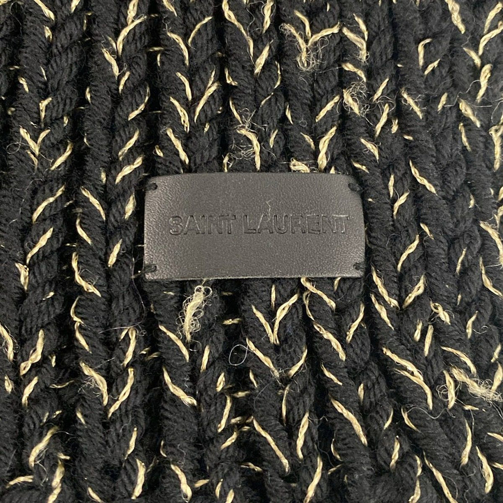 Saint Laurent Paris Shawl Black Gold Wool Scarf — view 2