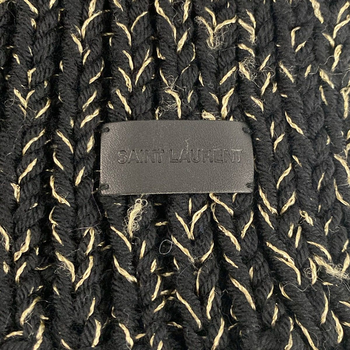 Saint Laurent Paris Shawl Black Gold Wool Scarf — view 2