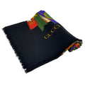Gucci Shawl Black Dark Yellow Multi Wool Scarf