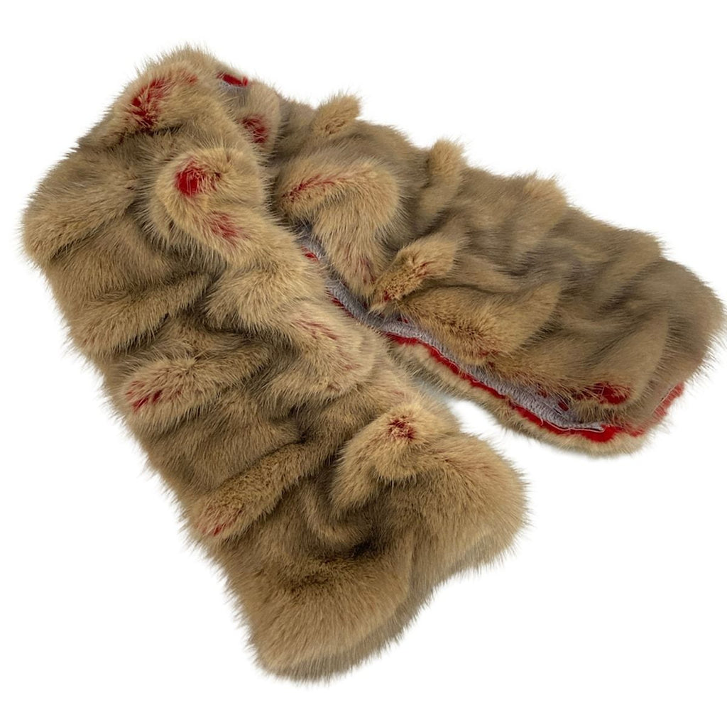 Fendi Scarf Beige Red Tippet Fur Cotton Wool — view 6
