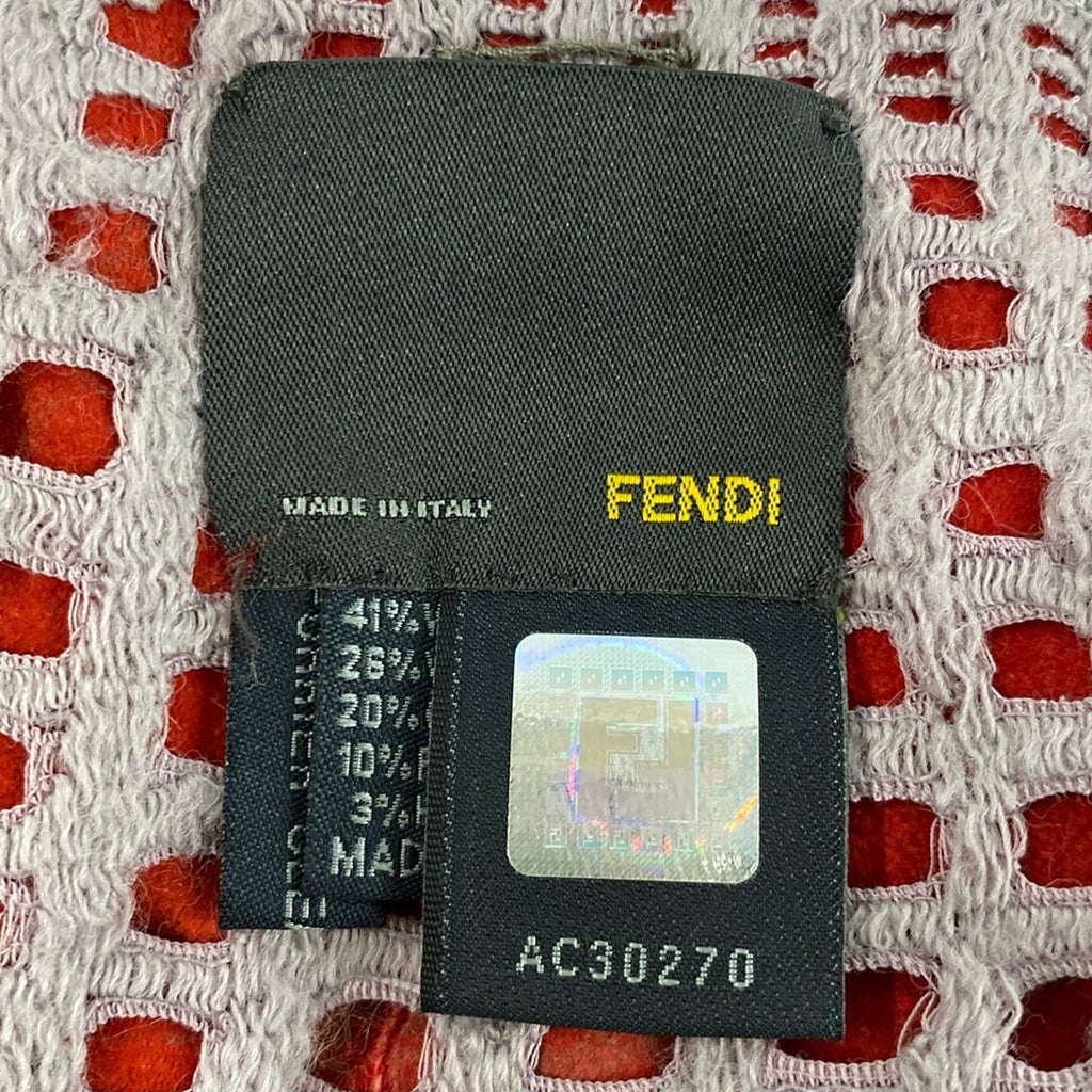 Fendi Scarf Beige Red Tippet Fur Cotton Wool — view 3