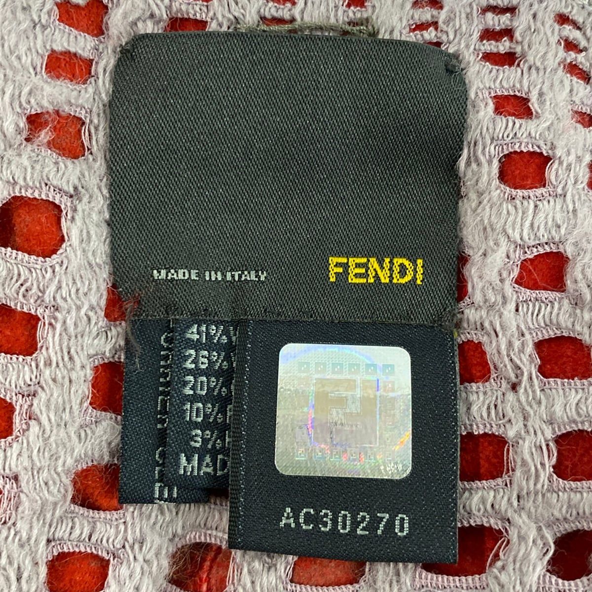 Fendi Scarf Beige Red Tippet Fur Cotton Wool — view 3