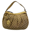 Gucci Shoulder Bag Sukey Beige Dark Brown Gold Leather