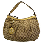Gucci Shoulder Bag Sukey Beige Dark Brown Gold Leather