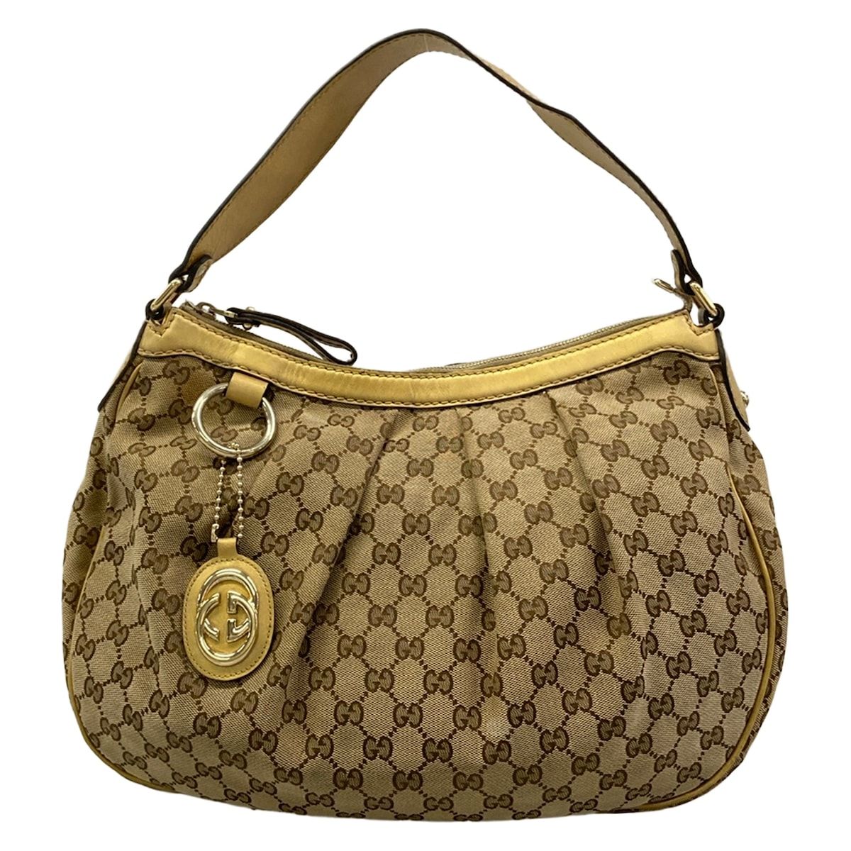 Gucci Shoulder Bag Sukey Beige Dark Brown Gold Leather
