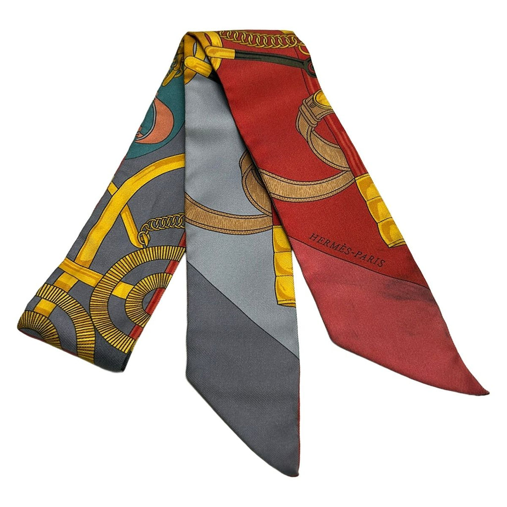 Hermes Scarf Twilly Orange Yellow Multi Ribbon