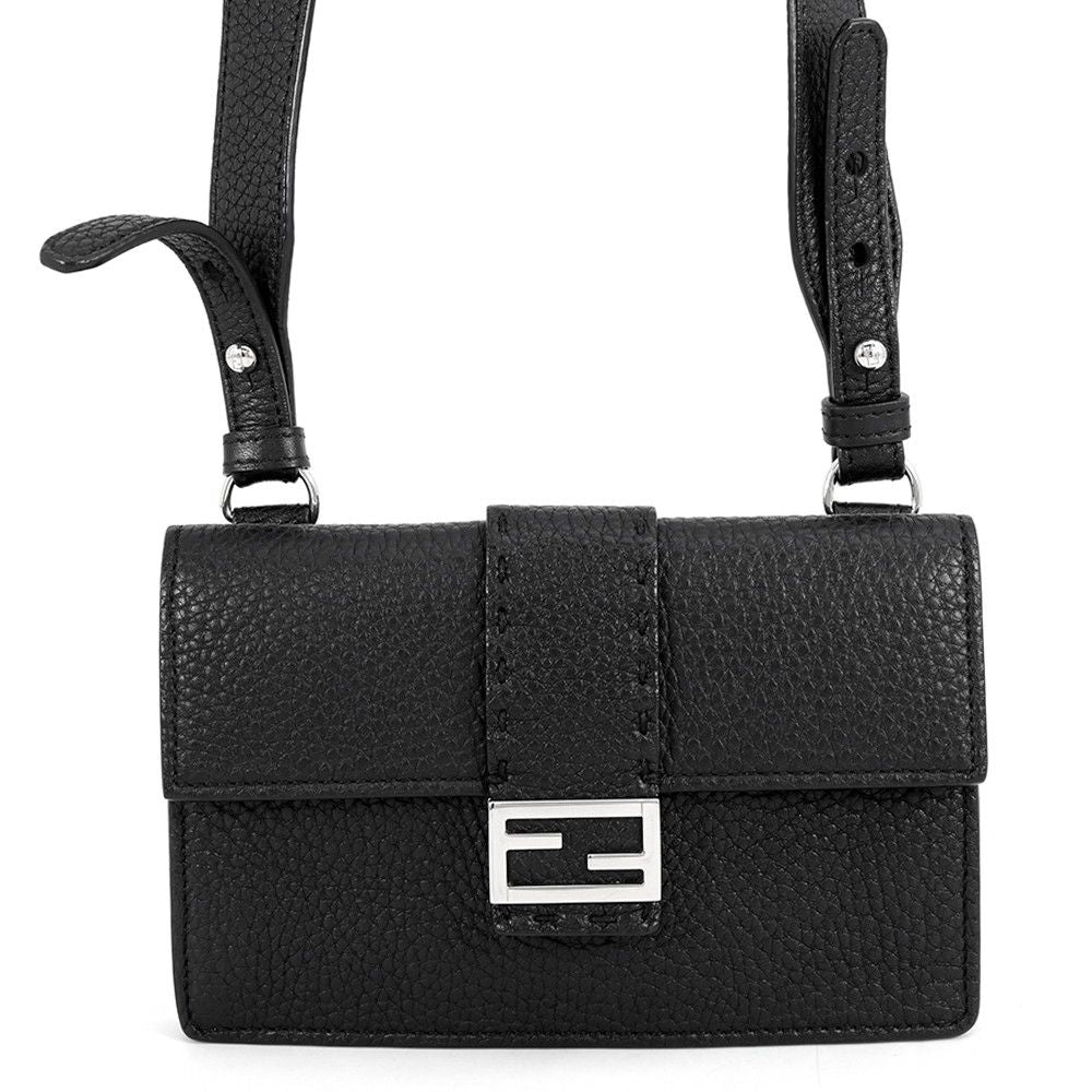 Fendi Shoulder Bag Selleria Baguette Slim Clutch Pouch Black