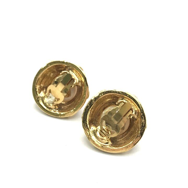 Chanel CC Logo Faux Pearl Vintage Earrings Gold — view 6