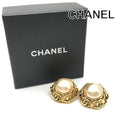 Chanel CC Logo Faux Pearl Vintage Earrings Gold