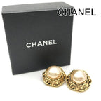 Chanel CC Logo Faux Pearl Vintage Earrings Gold