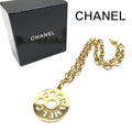 Chanel Round Logo Plate Necklace Chain Belt Gold Vintage