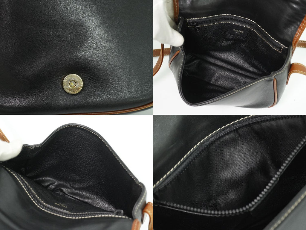 Celine Leather Shoulder Bag Pochette Black — view 8