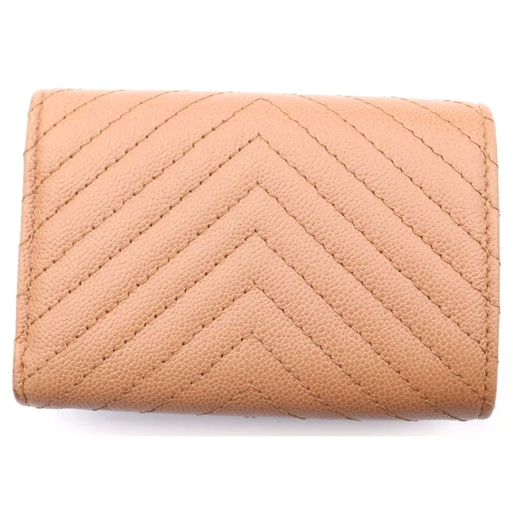 Chanel Boy Trifold Wallet Compact Coin Purse Caviar Leather Gold Pink Brown Seal — view 2
