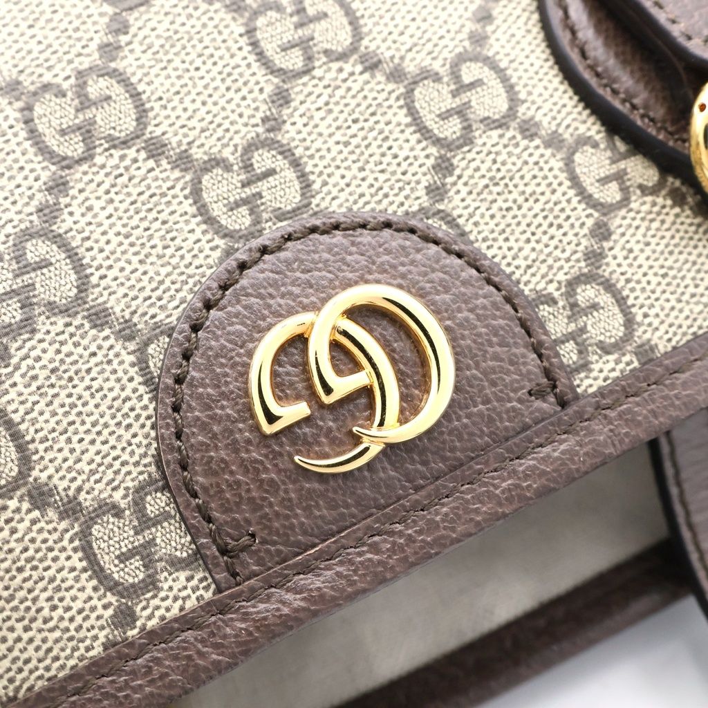 Gucci GG Supreme Ophidia Small Tote Bag Brown Leather Gold — view 6