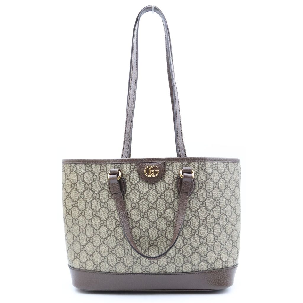 Gucci GG Supreme Ophidia Small Tote Bag Brown Leather Gold