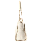 Chanel Deauville MM 2-Way Chain Shoulder Bag Tote Ivory Leather Canvas Gold — view 3