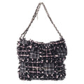 Chanel 22 2-Way Tote Chain Shoulder Bag Black Pink Leather Tweed Plate Silver