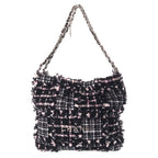 Chanel 22 2-Way Tote Chain Shoulder Bag Black Pink Leather Tweed Plate Silver