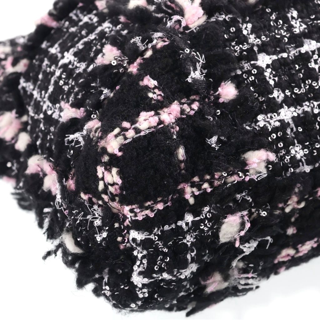 Chanel 22 2-Way Tote Chain Shoulder Bag Black Pink Leather Tweed Plate Silver — view 5