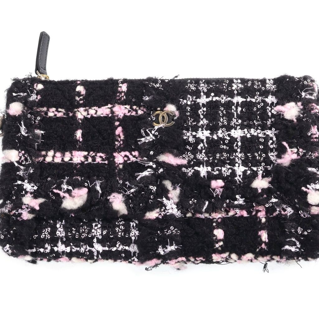 Chanel 22 2-Way Tote Chain Shoulder Bag Black Pink Leather Tweed Plate Silver — view 7