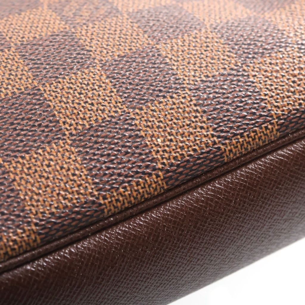 Louis Vuitton Damier Trousse Makeup Handbag Pouch Brown Leather — view 6