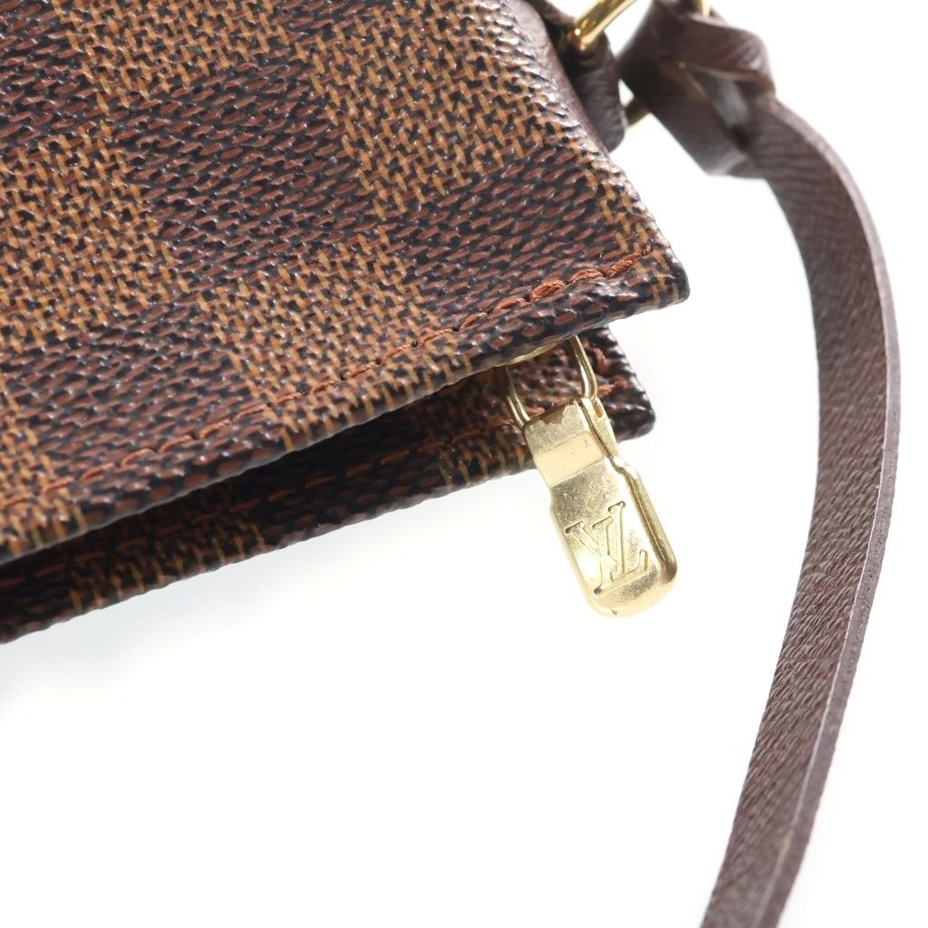 Louis Vuitton Damier Trousse Makeup Handbag Pouch Brown Leather — view 8