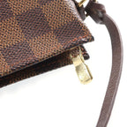 Louis Vuitton Damier Trousse Makeup Handbag Pouch Brown Leather — view 8