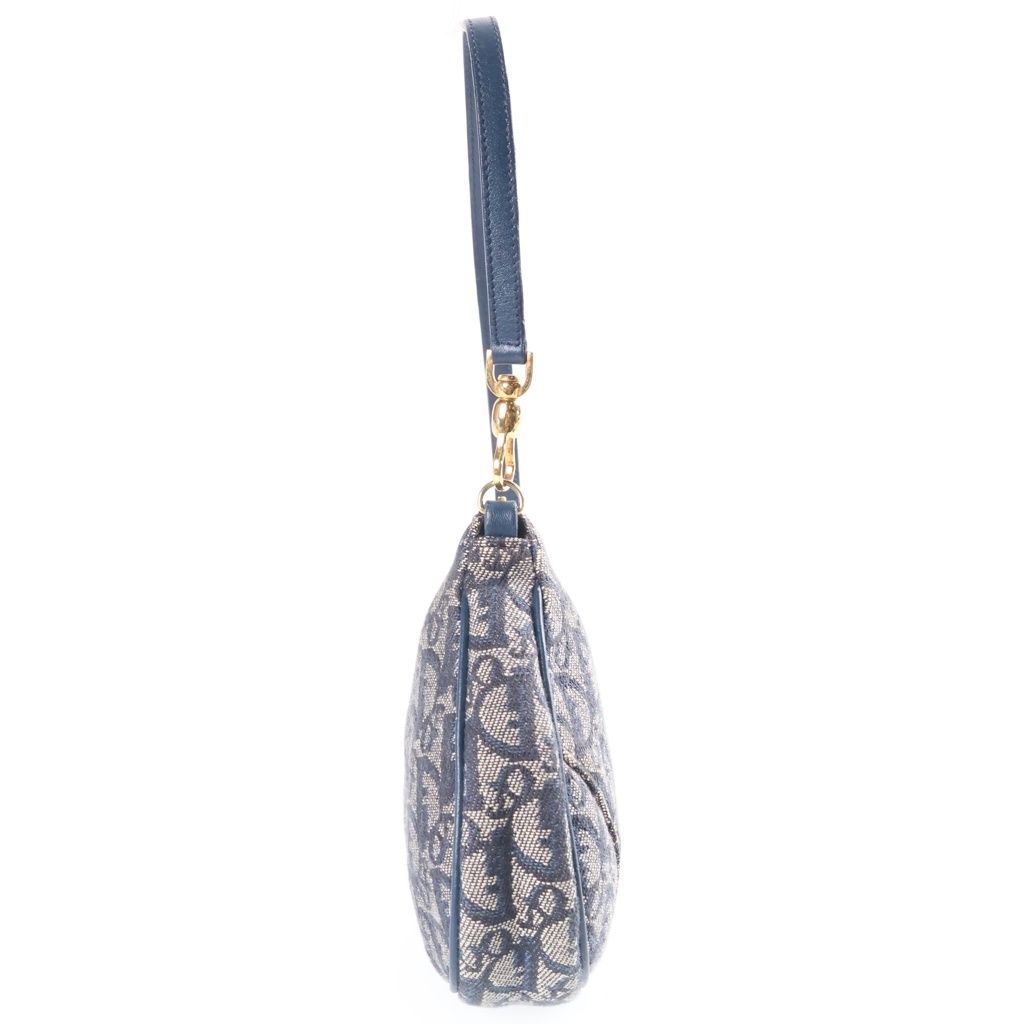 Dior Trotter Saddle Pouch Handbag Canvas Leather Navy — view 3