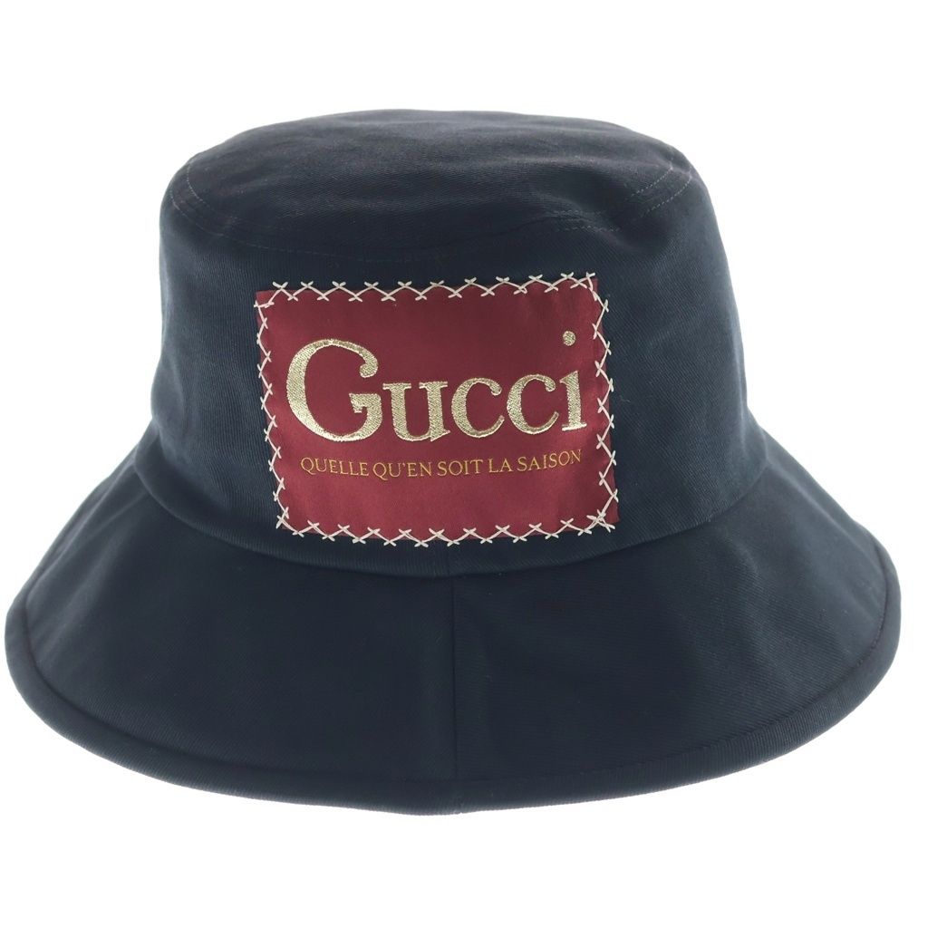 Gucci Logo Patch Label Cotton Bucket Fedora Hat Black