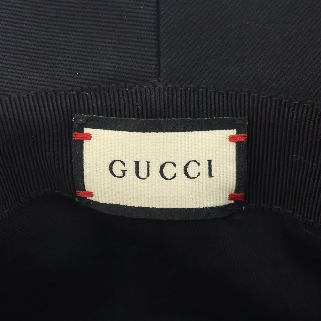 Gucci Logo Patch Label Cotton Bucket Fedora Hat Black — view 7