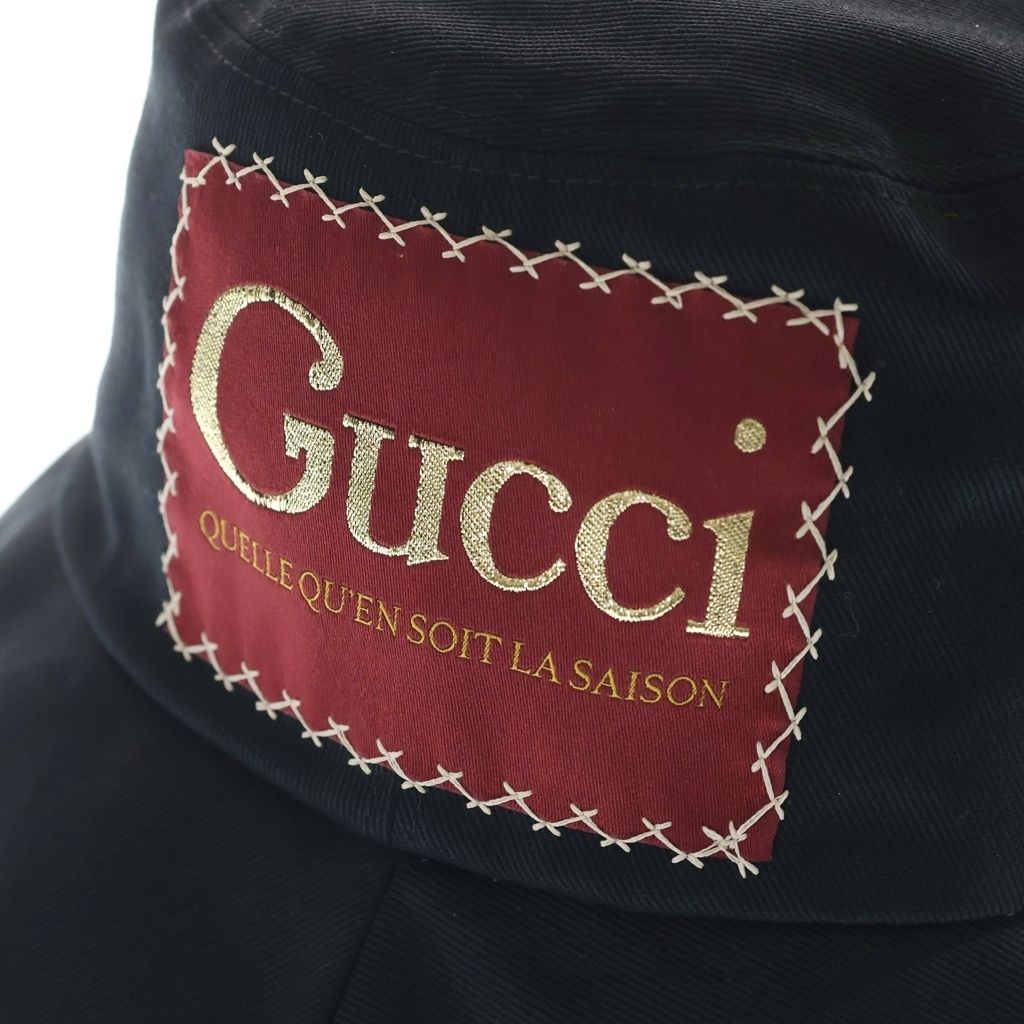 Gucci Logo Patch Label Cotton Bucket Fedora Hat Black — view 5