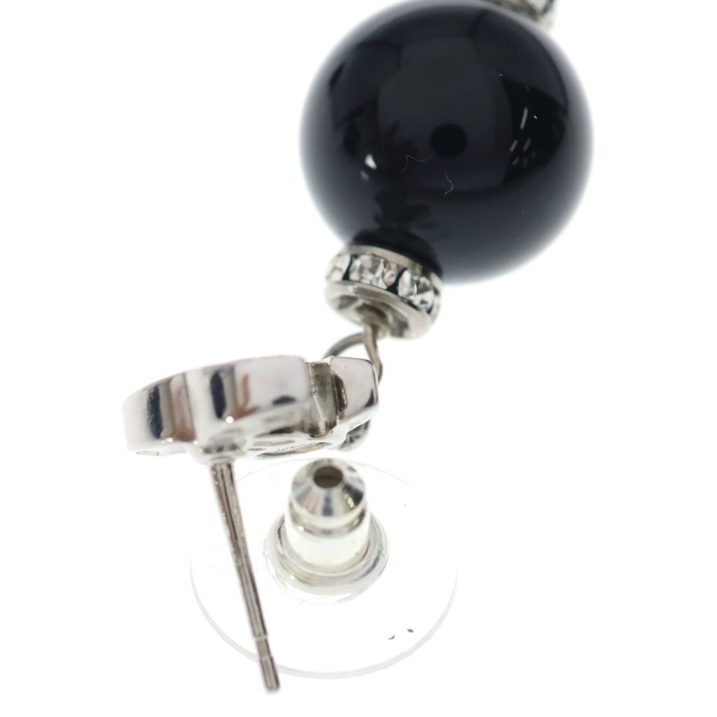 Chanel CC Logo Rhinestone Ball Earrings Silver Black — view 5