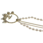 Chanel CC Logo Circle Pearl Necklace Metal Gold Faux Rhinestone with Bean Box — view 5