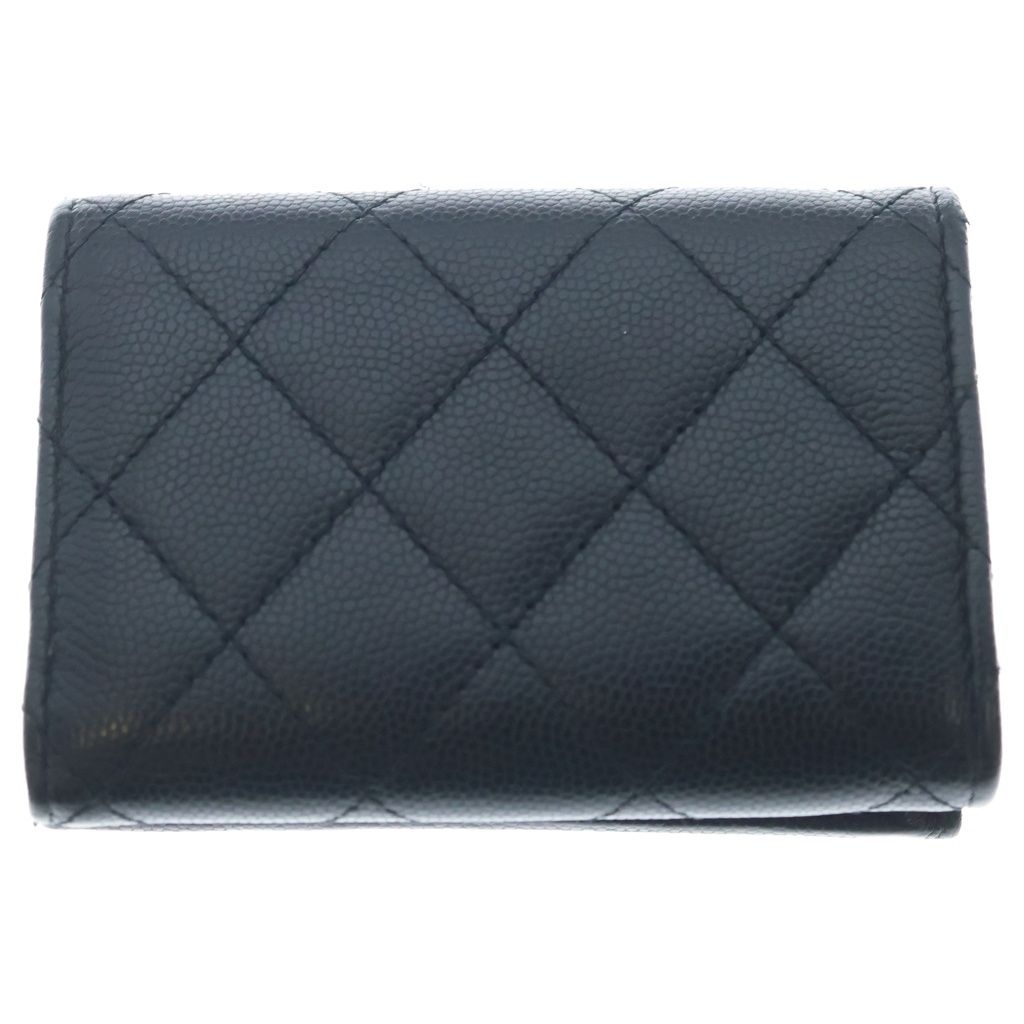 Chanel CC Logo Quilted Compact Wallet Trifold Caviar Leather Black Gold Seal — view 2