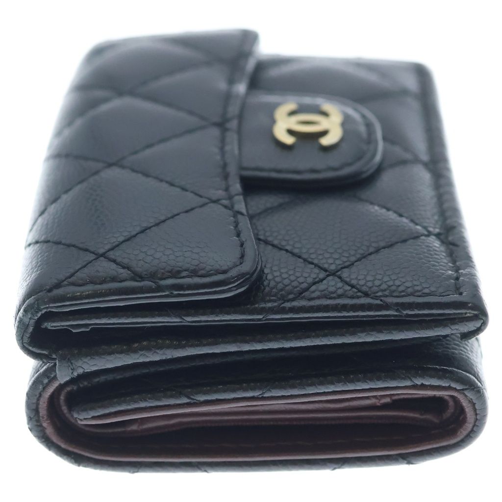 Chanel CC Logo Quilted Compact Wallet Trifold Caviar Leather Black Gold Seal — view 3