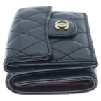Chanel CC Logo Quilted Compact Wallet Trifold Caviar Leather Black Gold Seal — view 3
