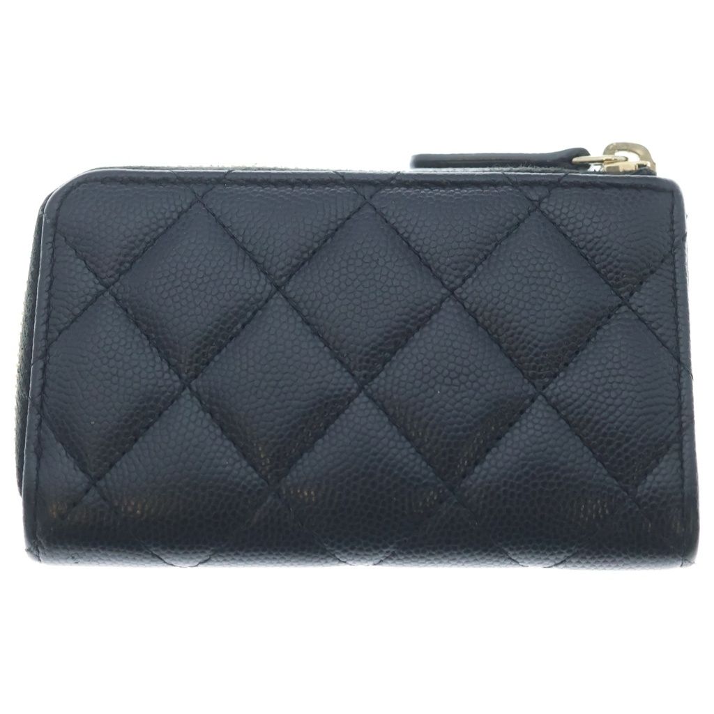 Chanel CC Logo Quilted Coin Purse Caviar Leather Black Gold Seal Card — view 2