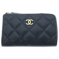 Chanel CC Logo Quilted Coin Purse Caviar Leather Black Gold Seal Card