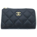 Chanel CC Logo Quilted Coin Purse Caviar Leather Black Gold Seal Card
