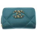 Chanel 19 CC Logo Lambskin GD Zippy Coin Case Light Blue