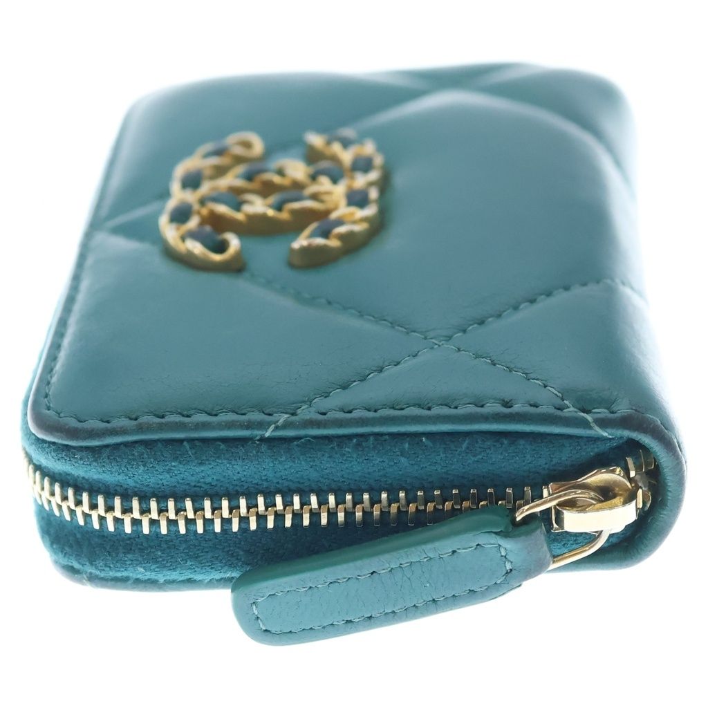 Chanel 19 CC Logo Lambskin GD Zippy Coin Case Light Blue — view 3