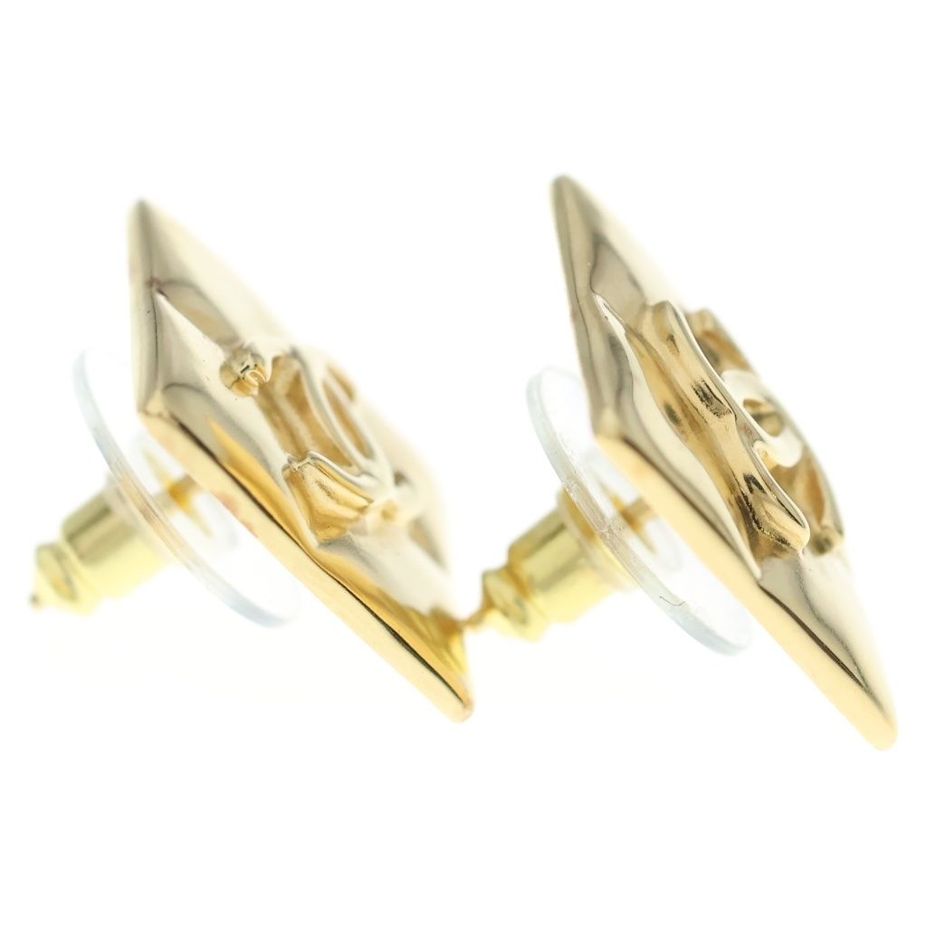 Chanel CC Logo Quilted Square Stud Earrings Gold — view 4