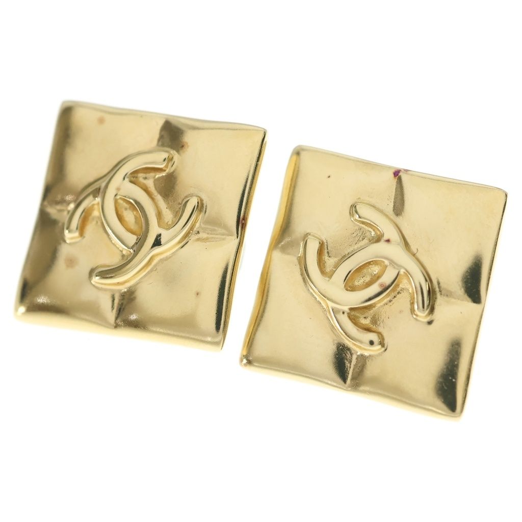 Chanel CC Logo Quilted Square Stud Earrings Gold