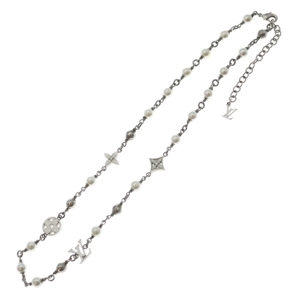 Louis Vuitton LV Pearl Monogram Chain Necklace Silver — view 2