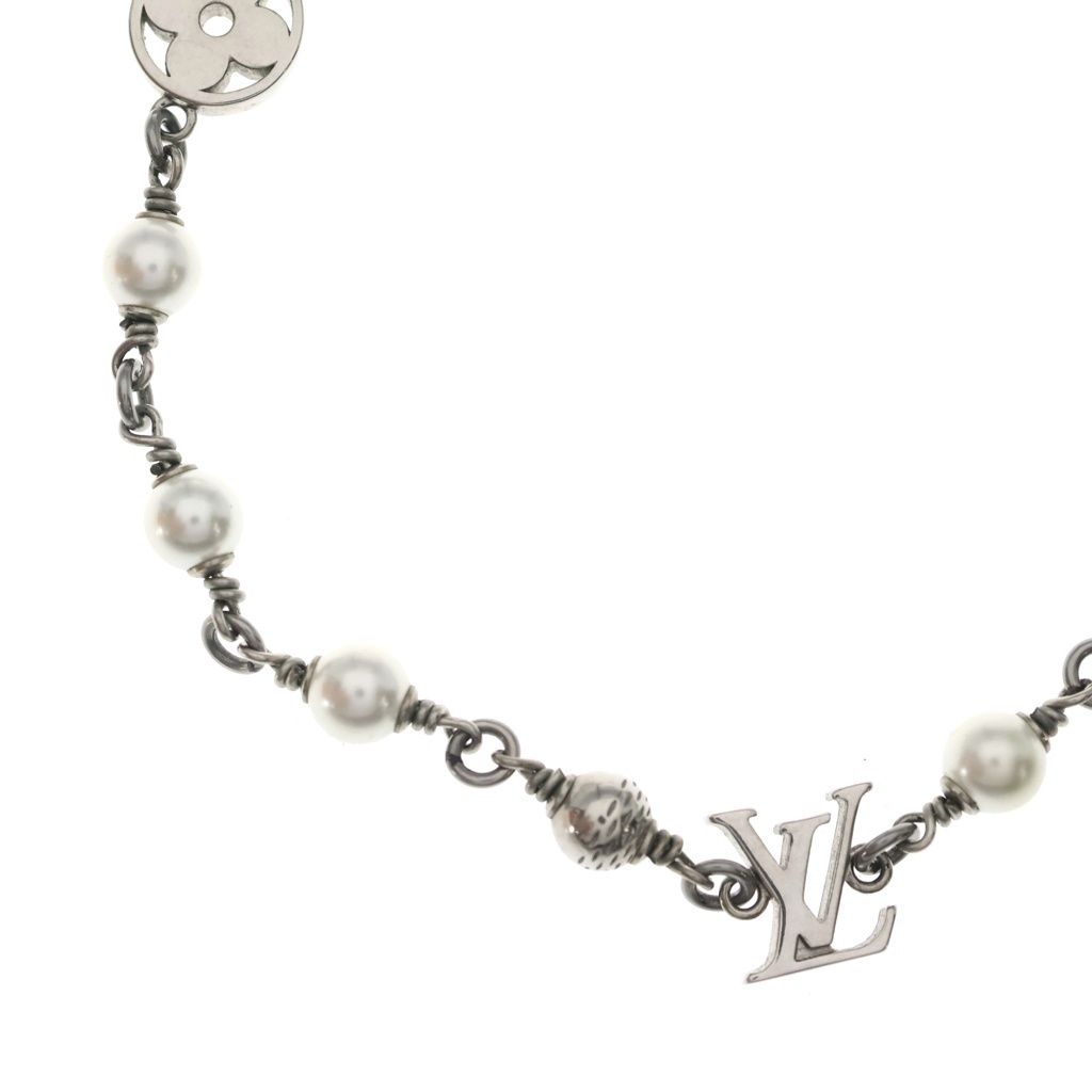 Louis Vuitton LV Pearl Monogram Chain Necklace Silver