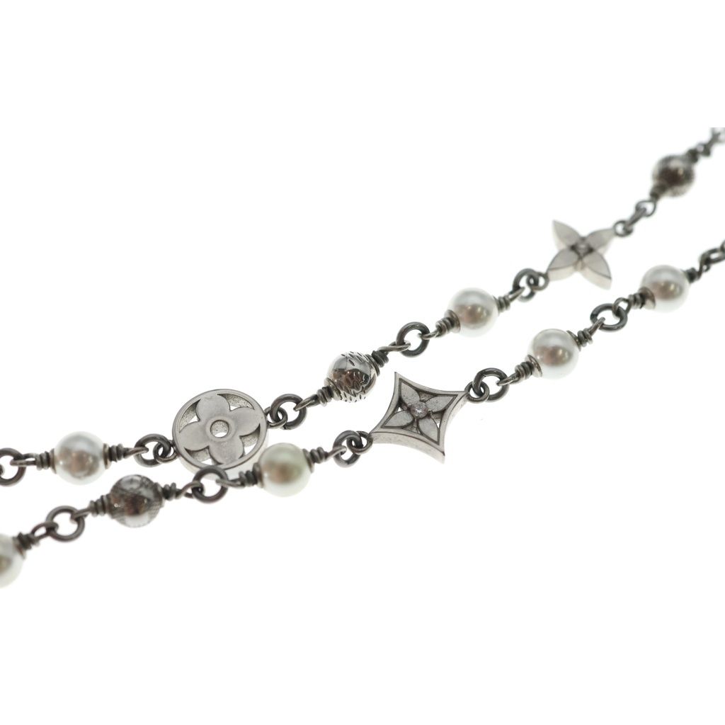 Louis Vuitton LV Pearl Monogram Chain Necklace Silver — view 5