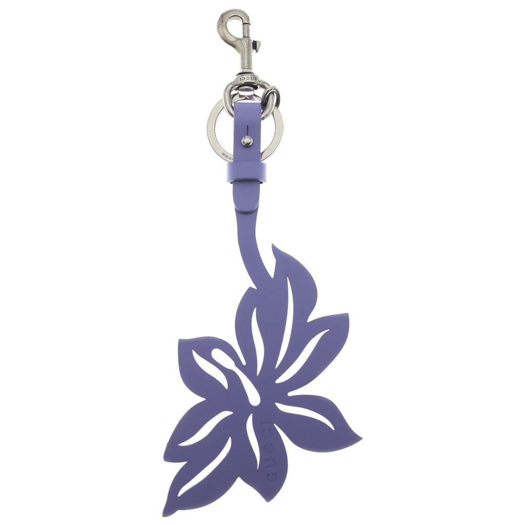 Gucci Flower Charm Key Holder Leather Purple